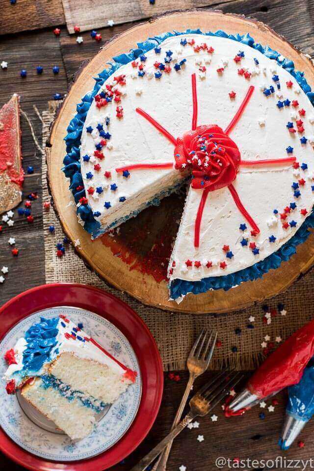 Get your kids involved in July 4th picnic prep with this Easy Patriotic Layer Cake. Decorated simply with Twizzlers and sprinkles for a cute, Independence Day dessert.