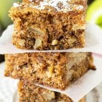 Moist, tender apple walnut snack cake with cinnamon and a simple dusting of powdered sugar. A deliciously simple dessert recipe with excellent reviews.