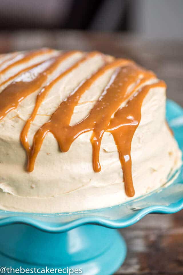 Deep, buttery-flavored brown sugar cake is the base of this from-scratch salted caramel cake. Top with homemade salted caramel frosting.