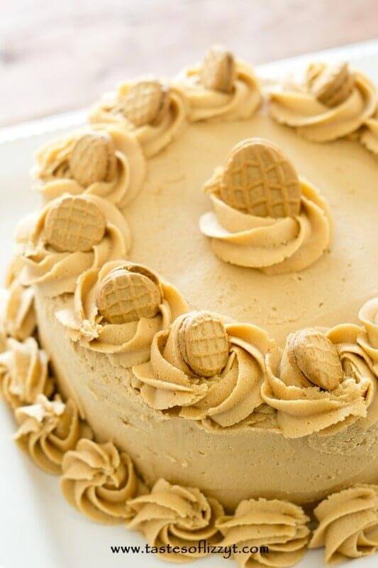Peanut Butter Cake with homemade peanut butter frosting and nutter butters