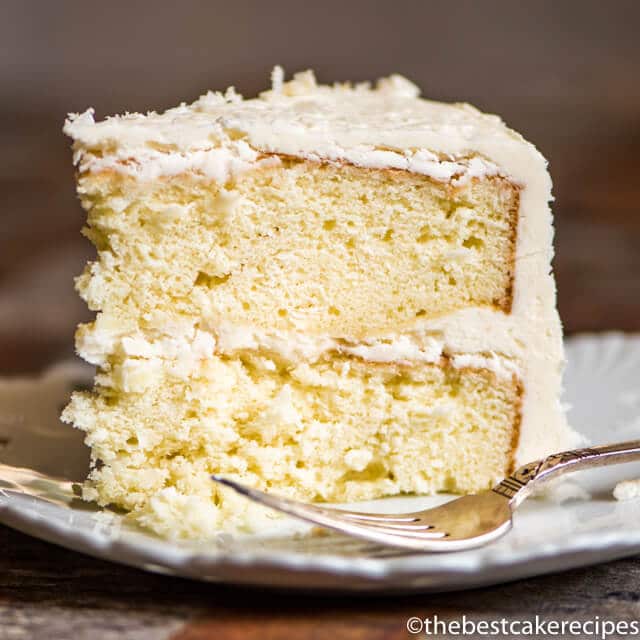 Homemade coconut layer cake with coconut buttercream