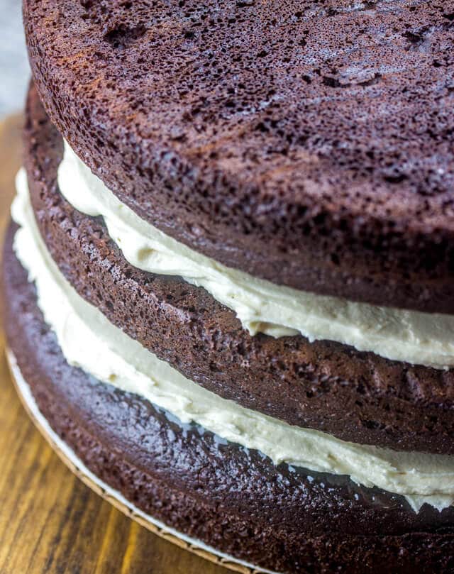 unfrosted 3 layer chocolate cake