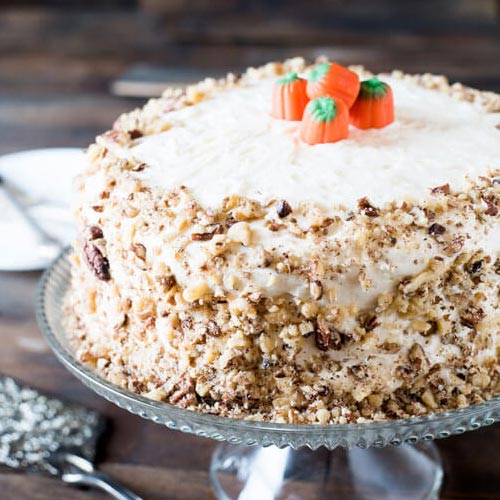 pumpkin spice cake with cream cheese frosting