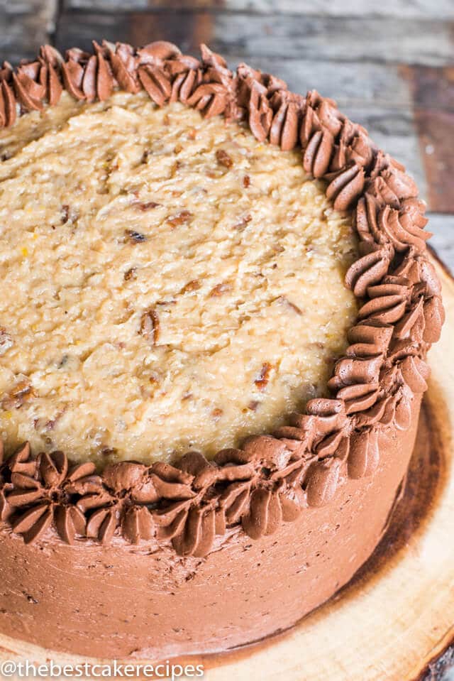 overhead view of a german chocolate cake recipe