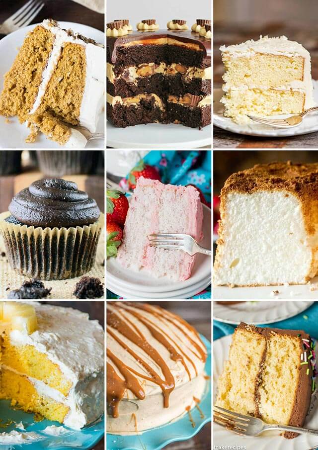 collage of different types of cakes