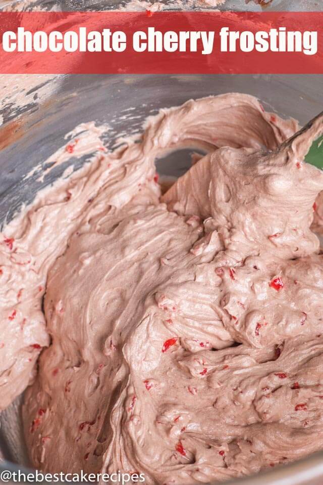 A close up of chocolate cherry frosting