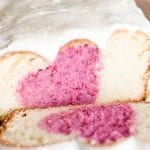 frosted valentine's day breakfast cake with a heart inside