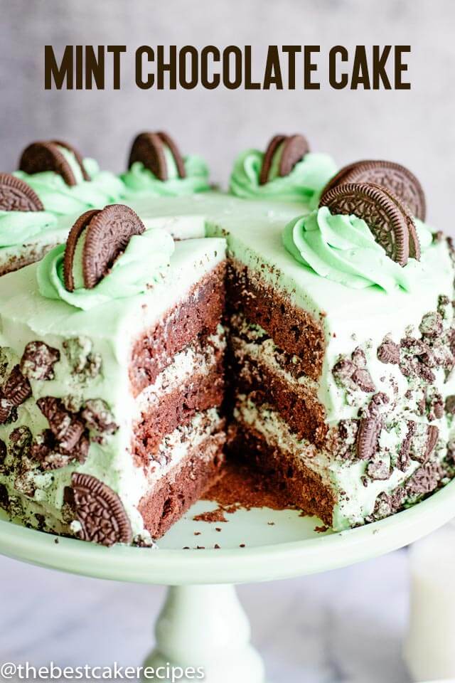 Mint Chocolate Cake {Easy Three Layer Cake Recipe with Oreo Cookies}