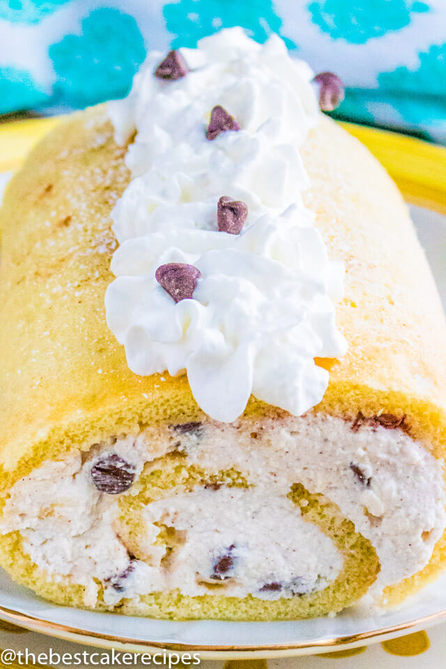 easy cannoli cake roll on a plate