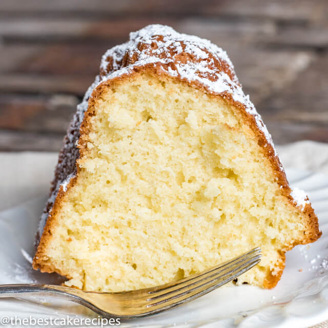 slice of sour cream pound cake on a plate