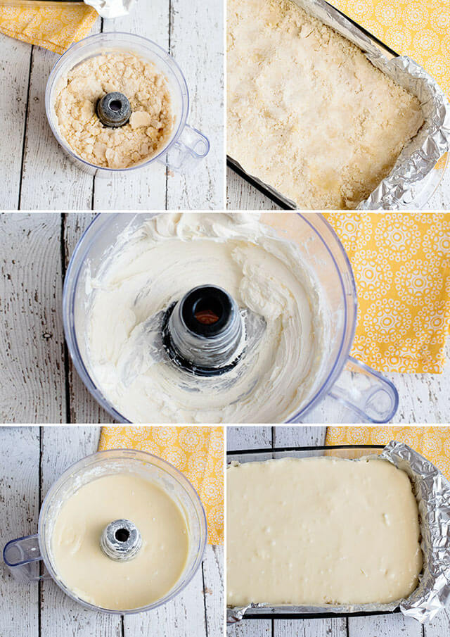 steps to make gooey butter cake in a collage