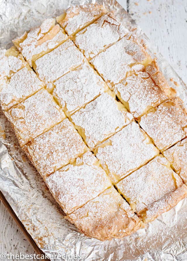 gooey butter cake bars cut in slices