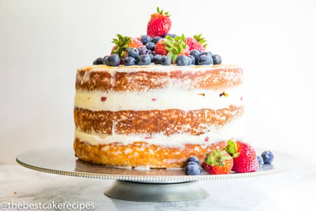 three layer cake with mascarpone frosting