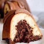 chocolate and vanilla bundt cake on a plate