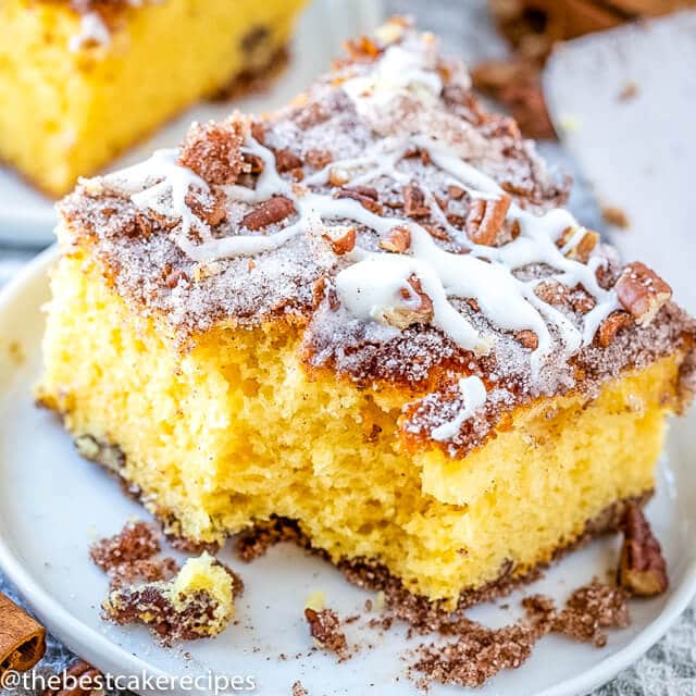 slice of coffee cake with a bite out