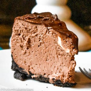 slice of chocolate cheesecake on a plate
