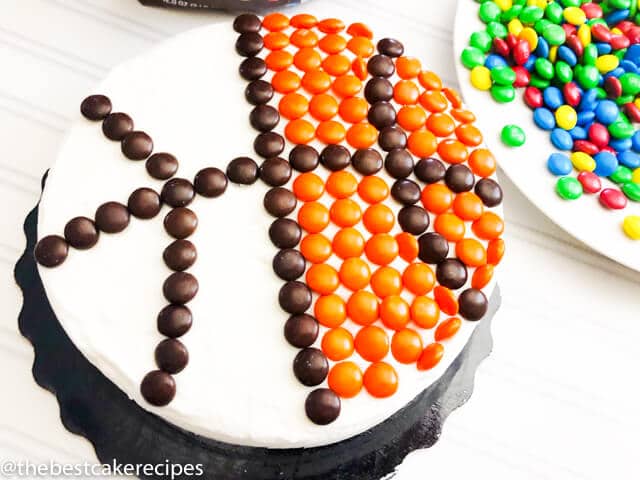 how to make a basketball cake with brown and orange m&ms