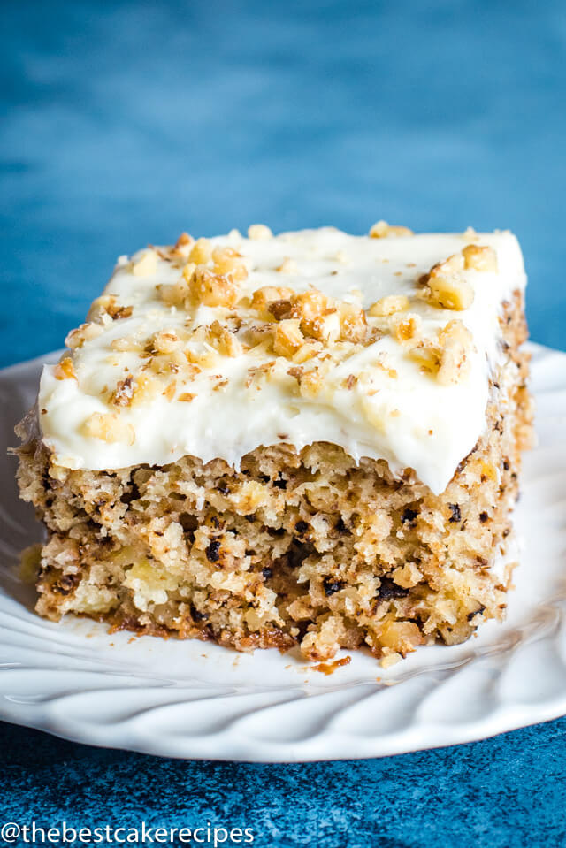 Walnut Pineapple Cake Recipe with frosting and walnuts