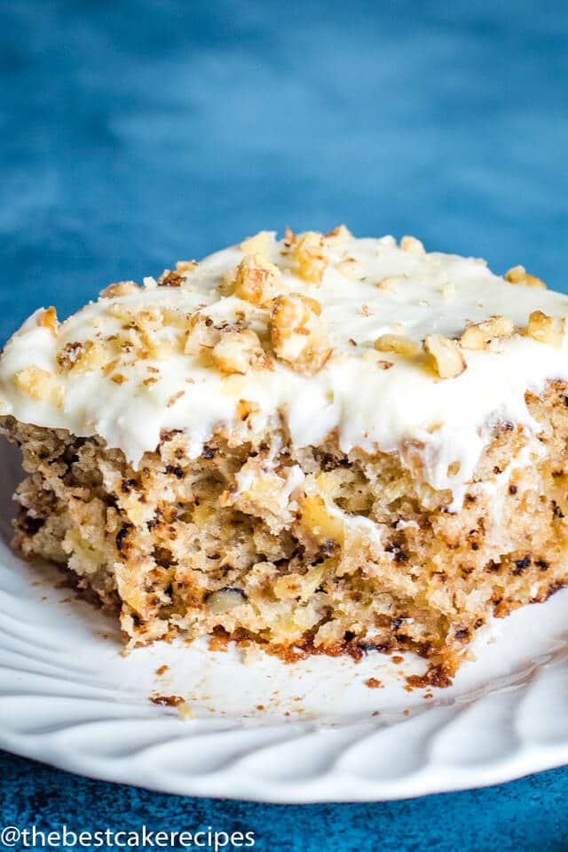 Walnut Pineapple Cake with a bite out of it