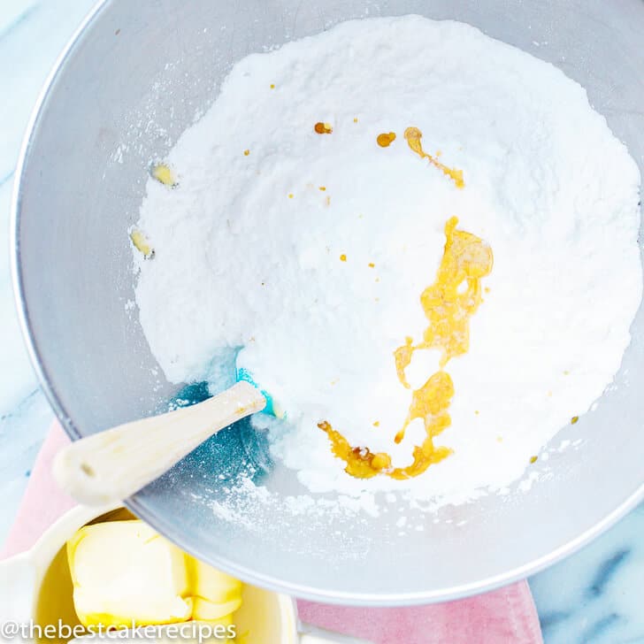 vegan cake mix in a mixing bowl