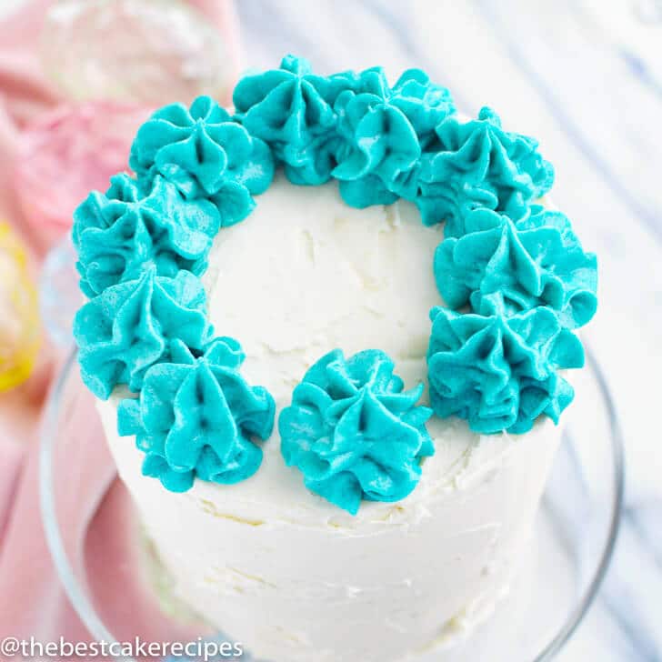 Easter Layer Cake with blue frosting swirls