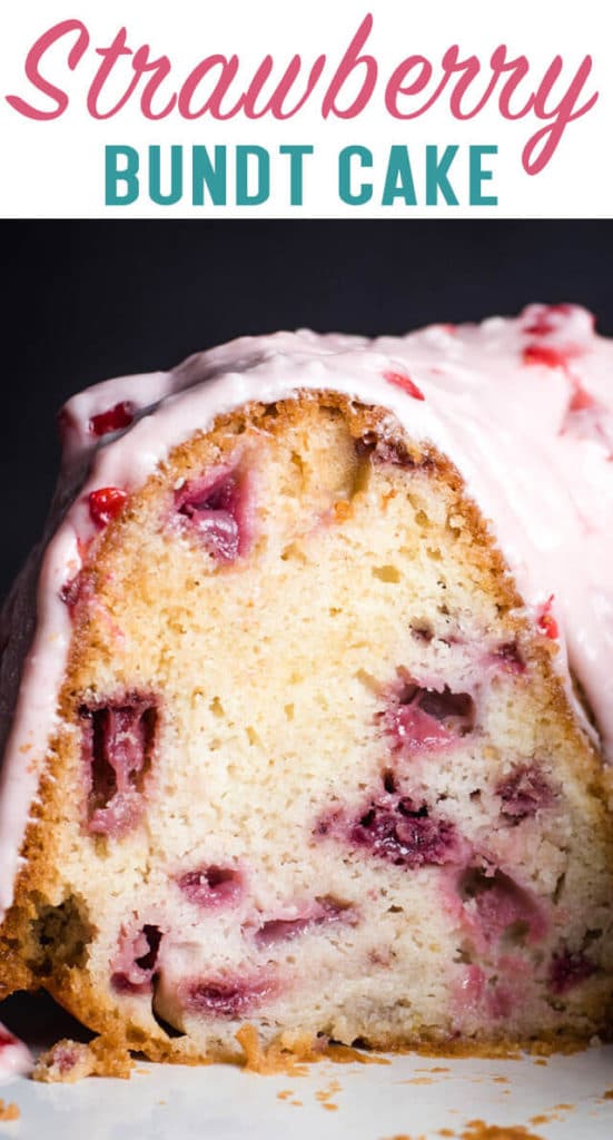Fresh Strawberry Bundt Cake with glaze title image