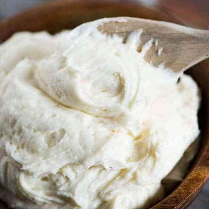 cream cheese frosting in a bowl
