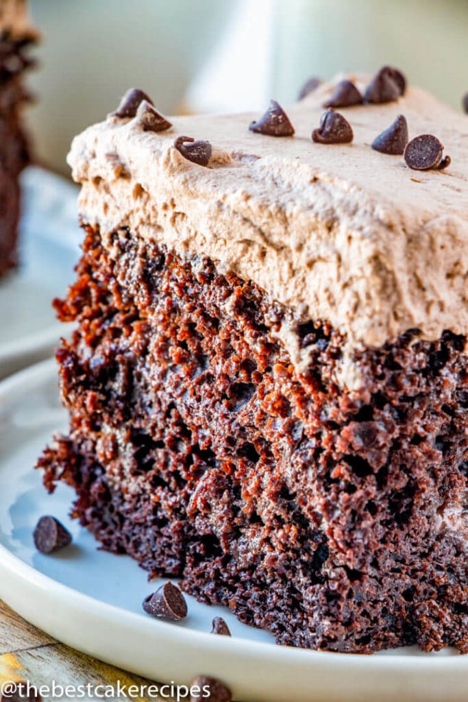 slice of Chocolate Tres Leches Cake on a plate