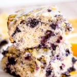Lemon Blueberry Coffee Cake Recipe stacked two pieces high