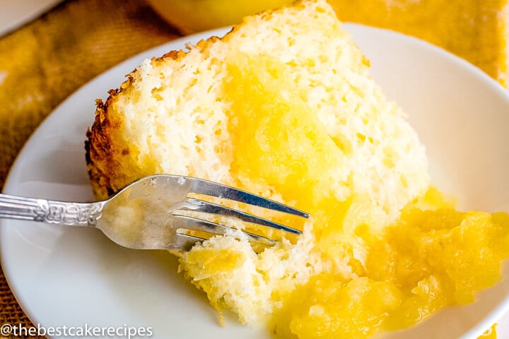 Pineapple Angel Food Cake Recipe with pineapple topping on a plate