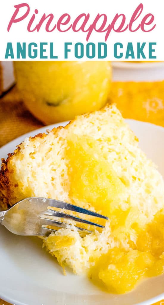 A slice of cake on a plate, with Pineapple and Angel food cake