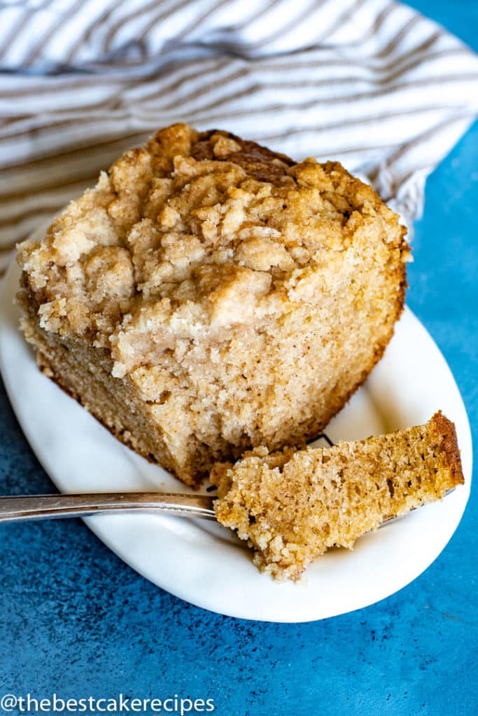 Spice Crumb Cake with fork on a plate