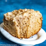 spice crumb cake with bite out on a plate