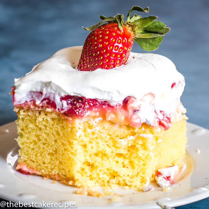 Strawberry Pudding Cake with bite out