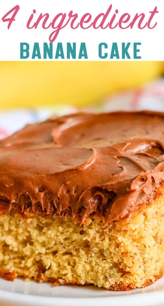 If you're craving banana cake but don't have much time, try this easy 4 ingredient banana cake. A semi homemade cake with chocolate frosting.