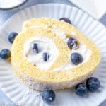 Blueberry Lemon Cake Roll slice on a plate