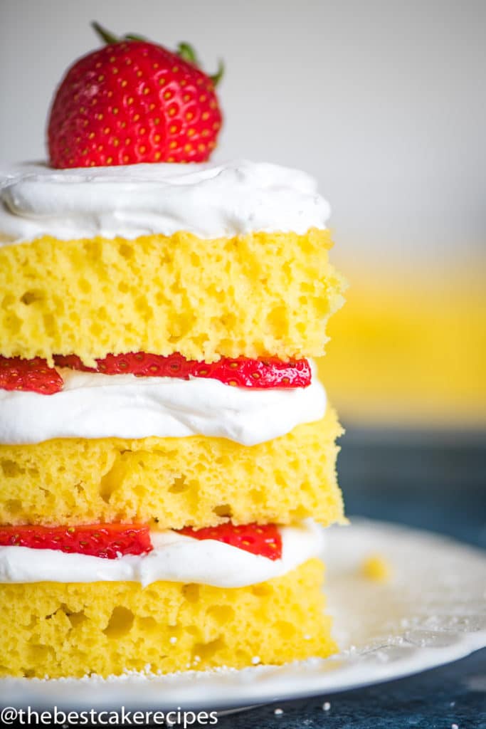 closeup of lemon cake with strawberries