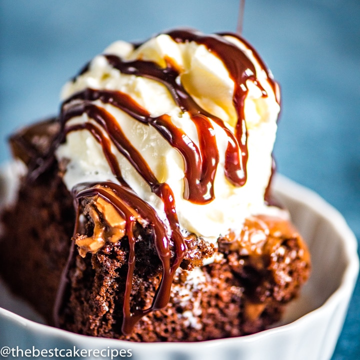 chocolate cake with ice cream on top