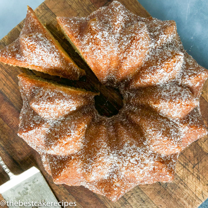 overhead view of Crack Cake Recipe with one slice cut