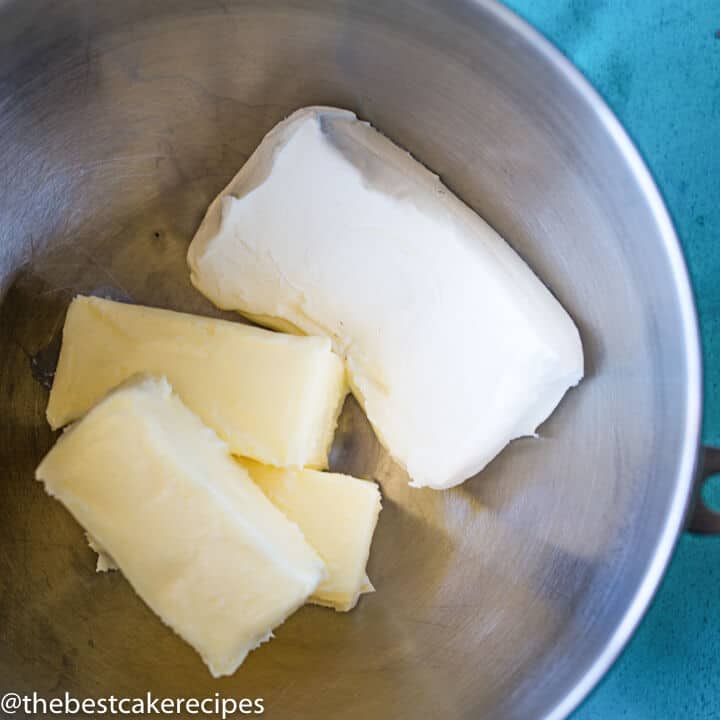 cream cheese and butter in a bowl