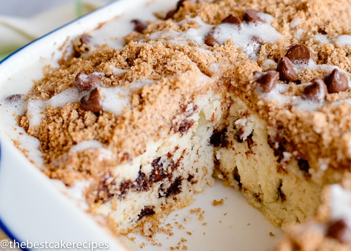 Chocolate Chip Coffee Cake in a pan