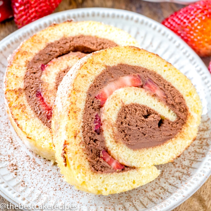 Chocolate Strawberry Cake Roll with ganache
