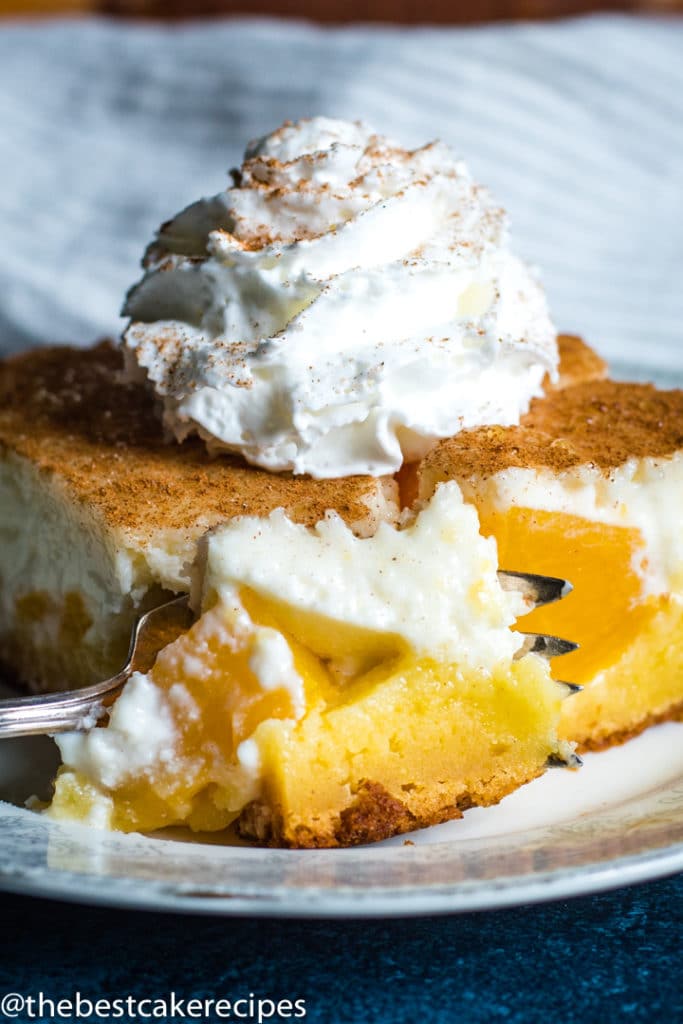 Peaches and Cream Cake with a fork