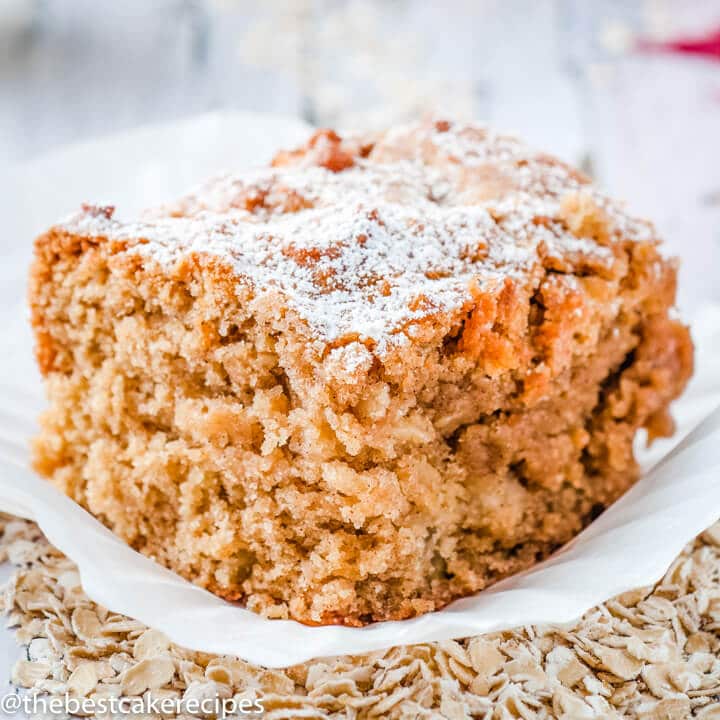 Apple Oatmeal Snack Cake with powdered sugar on top