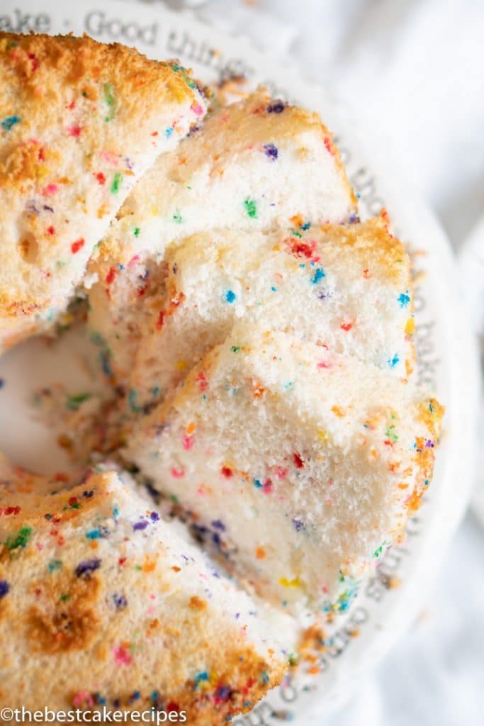 A close up of food, with funfetti Angel food cake