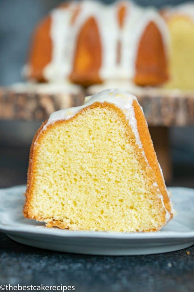 lemon bundt cake slice on a plate