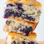 stack of 3 pieces of Buttermilk Blueberry Breakfast Cake