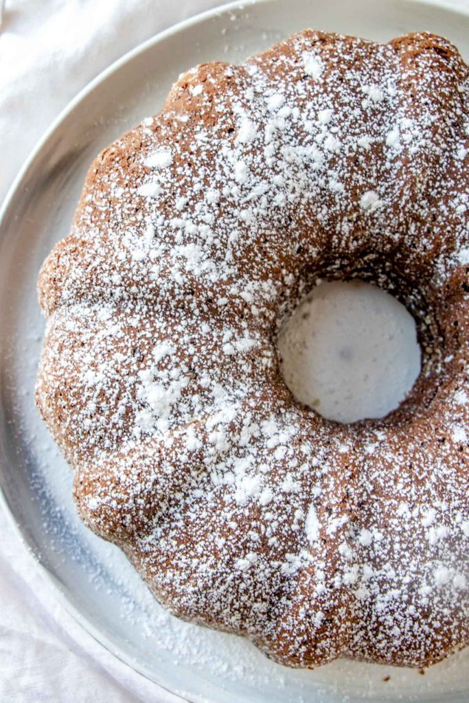 overheat shot of Pumpkin Chocolate Bundt Cake