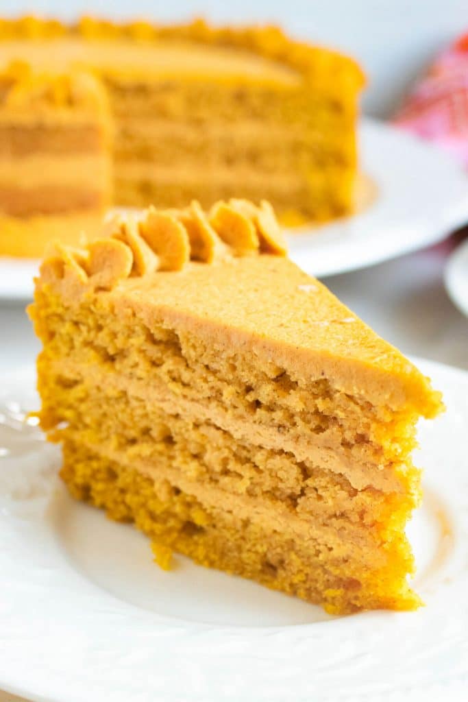 Pumpkin Cake with Pumpkin Ganache on a plate