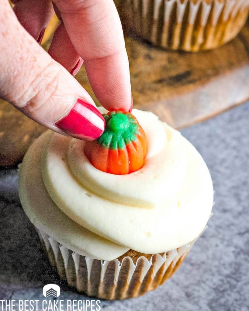 Pumpkin Cupcakes with candy on top